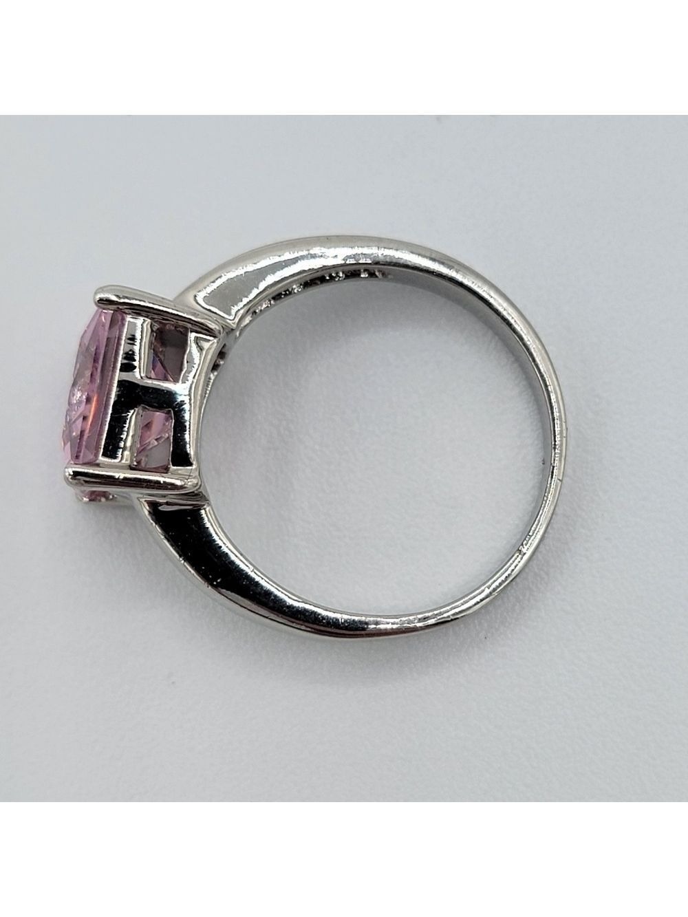 Pink Crystal Ring In Silvertone Setting #1675 - Picture 7 of 9